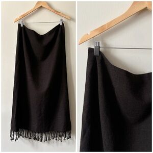 80s/90s Vintage Braemar Neutral‎ Brown Feminine Fringe 100% Wool Midi Maxi Skirt